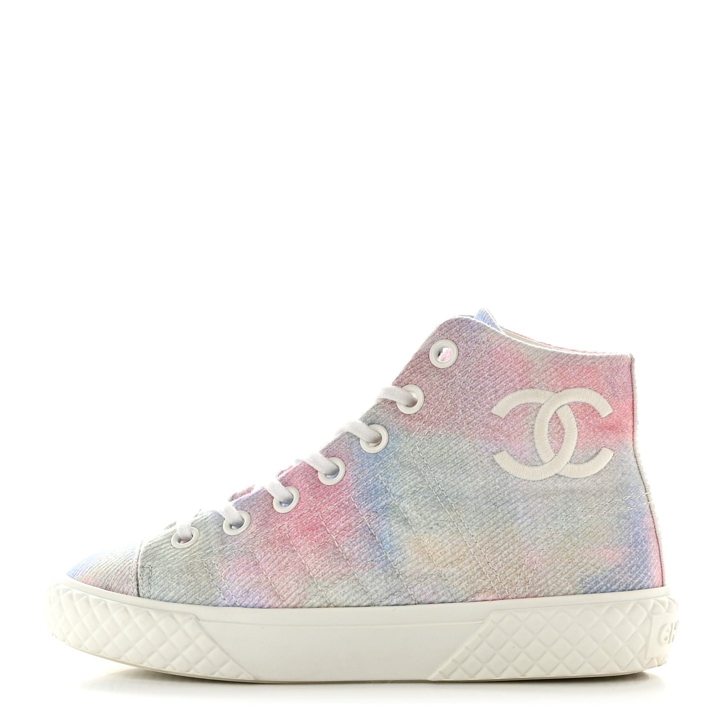 Printed Fabric Quilted High Top Sneakers 35 Green Pink Blue White