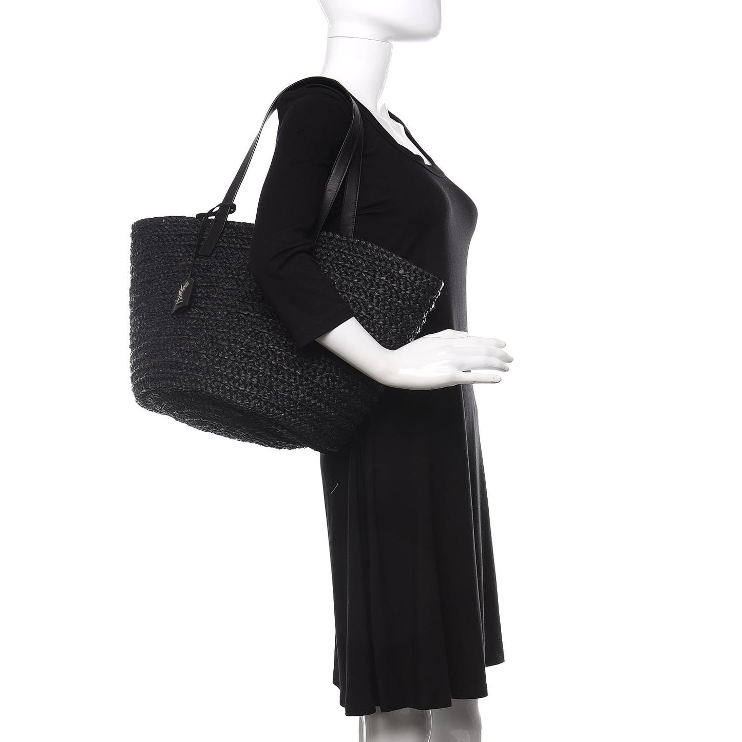 Raffia Medium Panier Bag Black