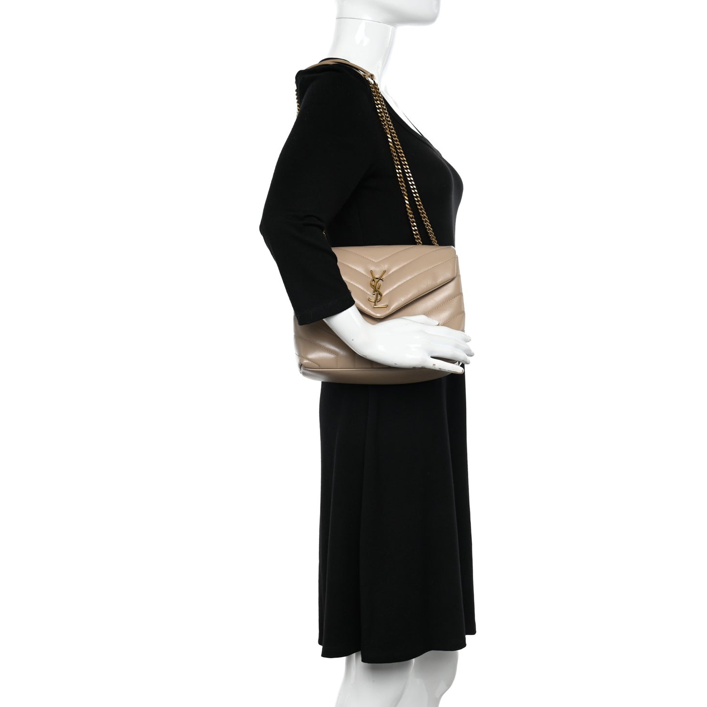 Calfskin Y Quilted Monogram Small Loulou Chain Satchel Dark Beige