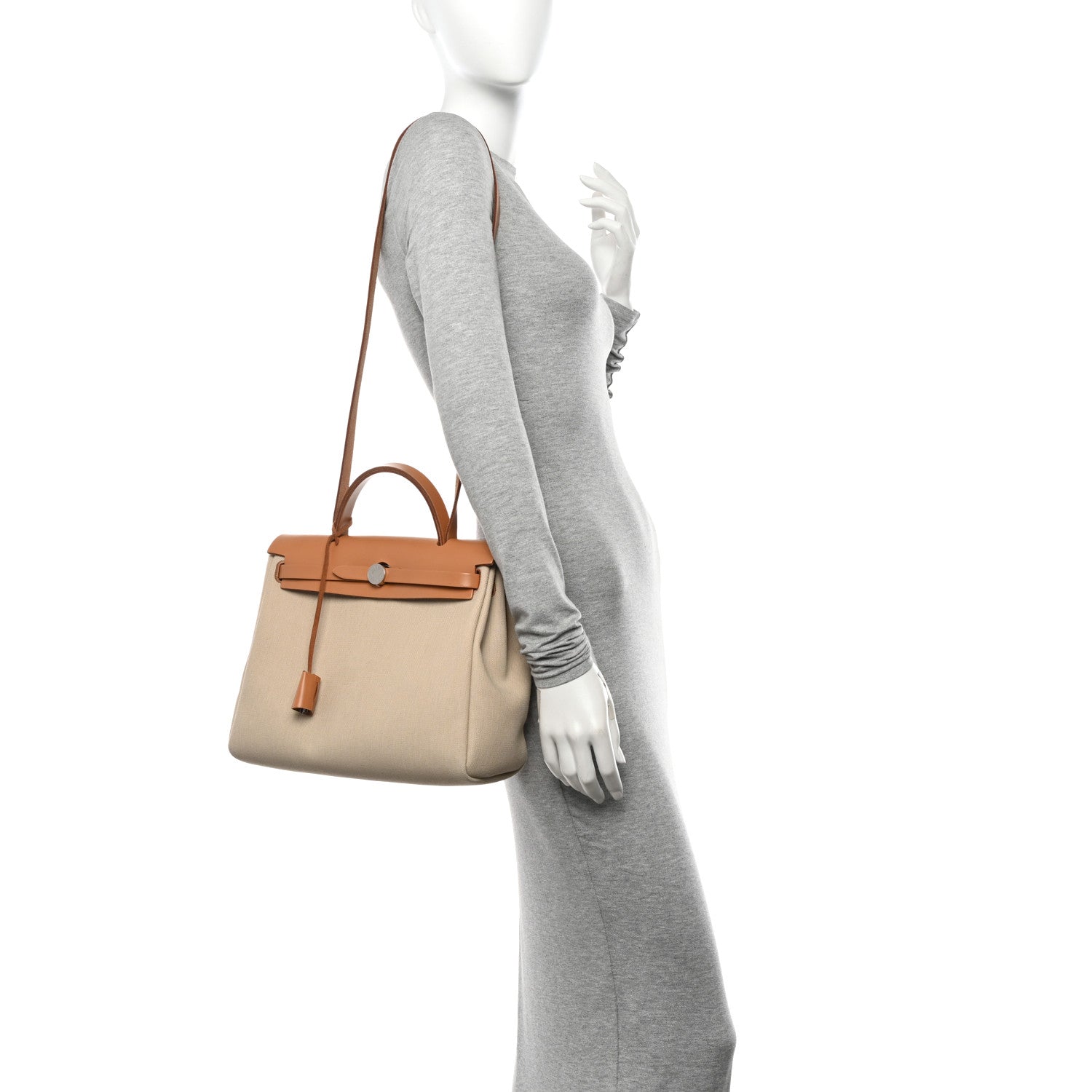 Hermes Military Toile Vache Hunter Herbag Zip Retourne 31 PM Beton Naturel 2 of 11