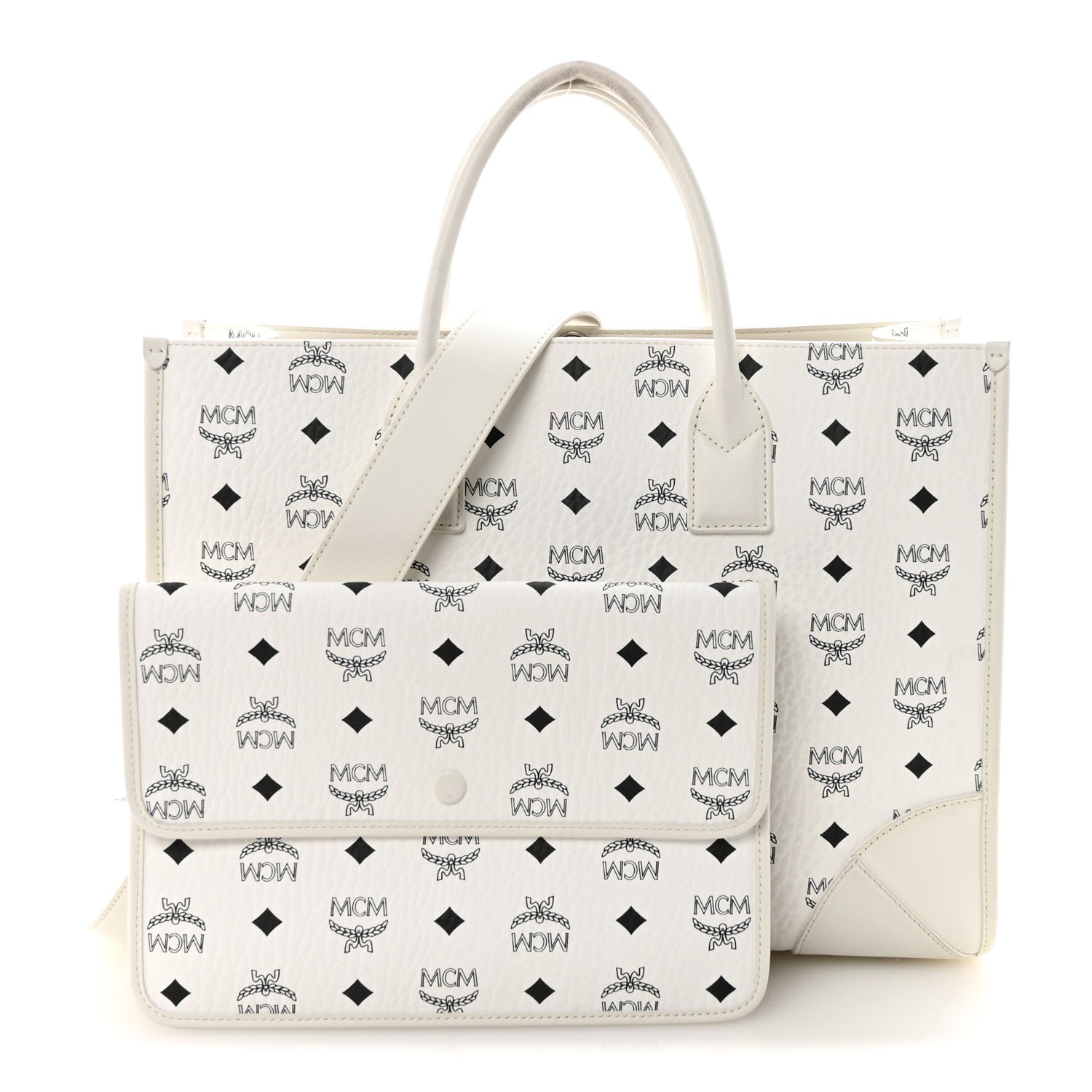 MCM Visetos Large Munchen Tote White 1873453 – FASHIONPHILE