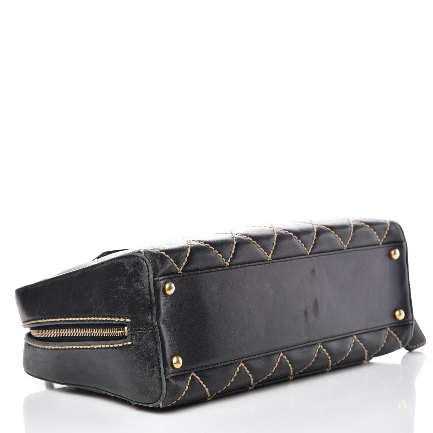 Calfskin Wild Stitch Top Handle Bag Black