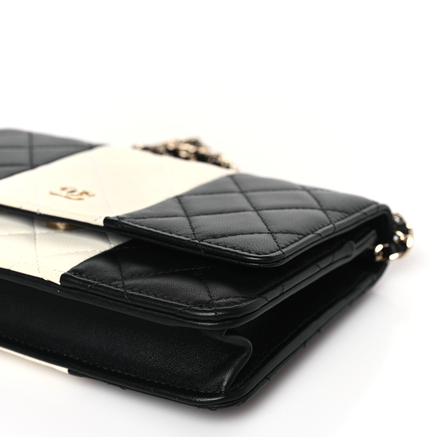 Chanel Lambskin Quilted Wallet On Chain WOC White Black 10 of 10