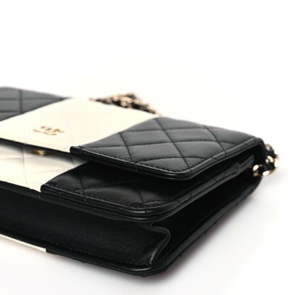 Chanel Lambskin Quilted Wallet On Chain WOC White Black 10 of 10