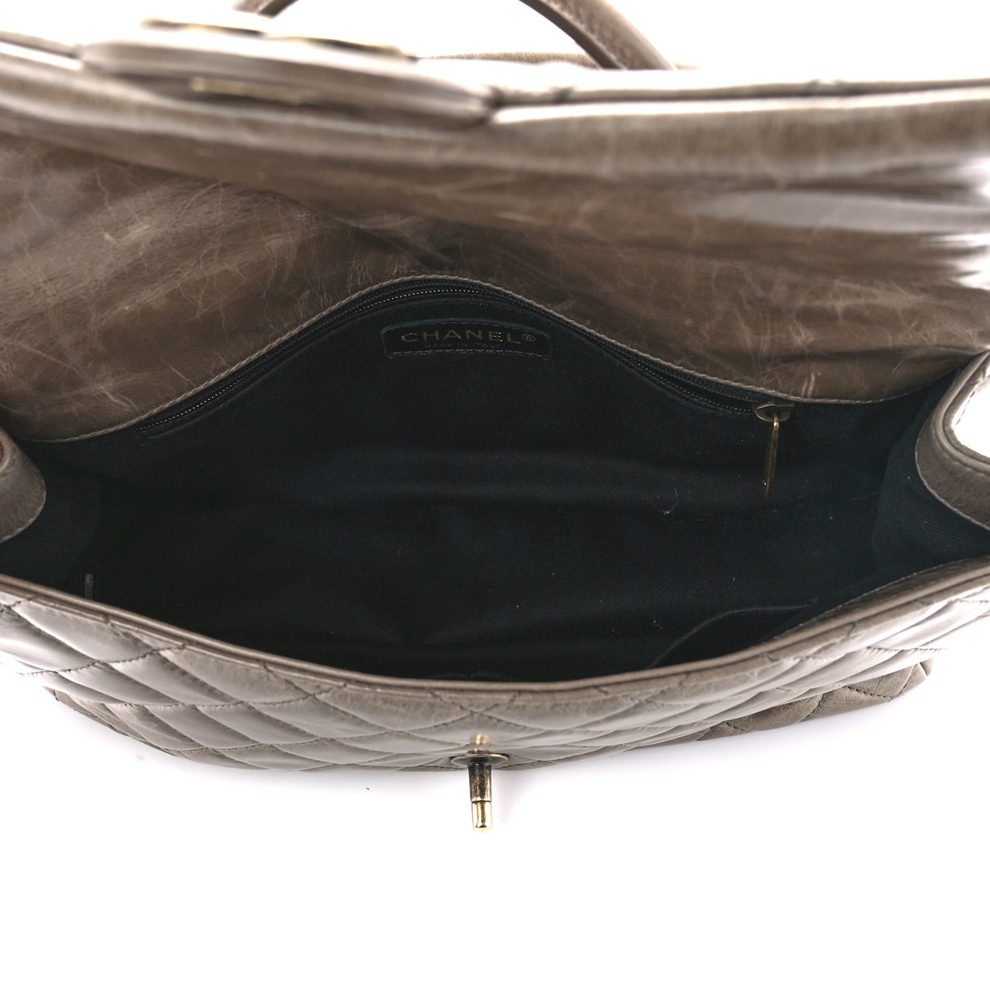 Glazed Calfskin Castle Rock Medium Flap Dark Beige