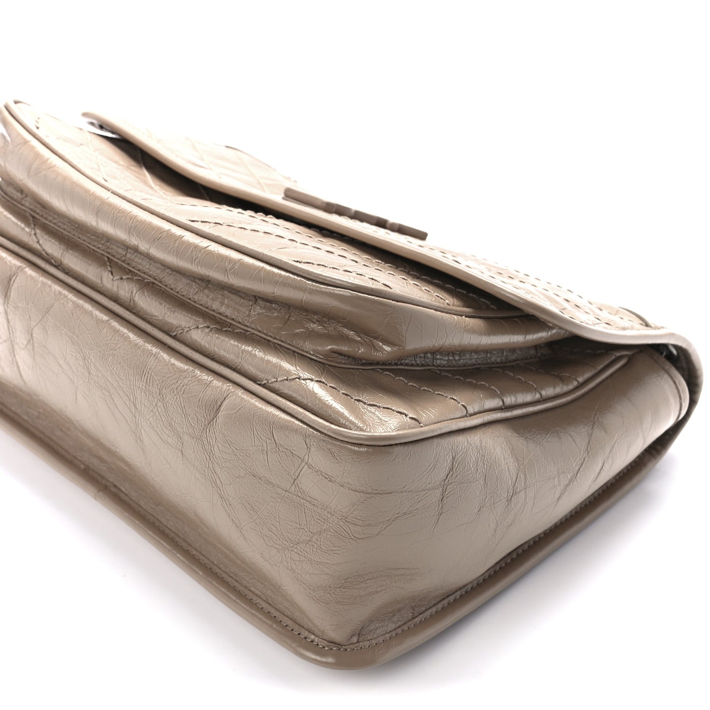 Crinkled Calfskin Matelasse Monogram Medium Niki Chain Satchel Gold Sand