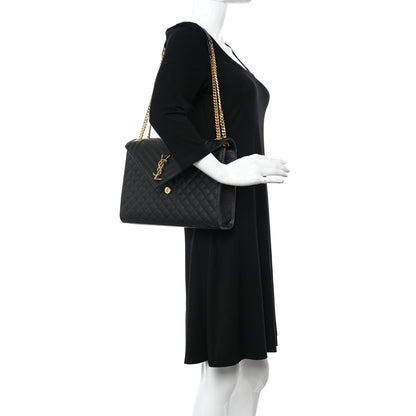 Saint Laurent Grain De Poudre Textured Mixed Matelasse Large Triquilt Monogram Satchel Black 2 of 11