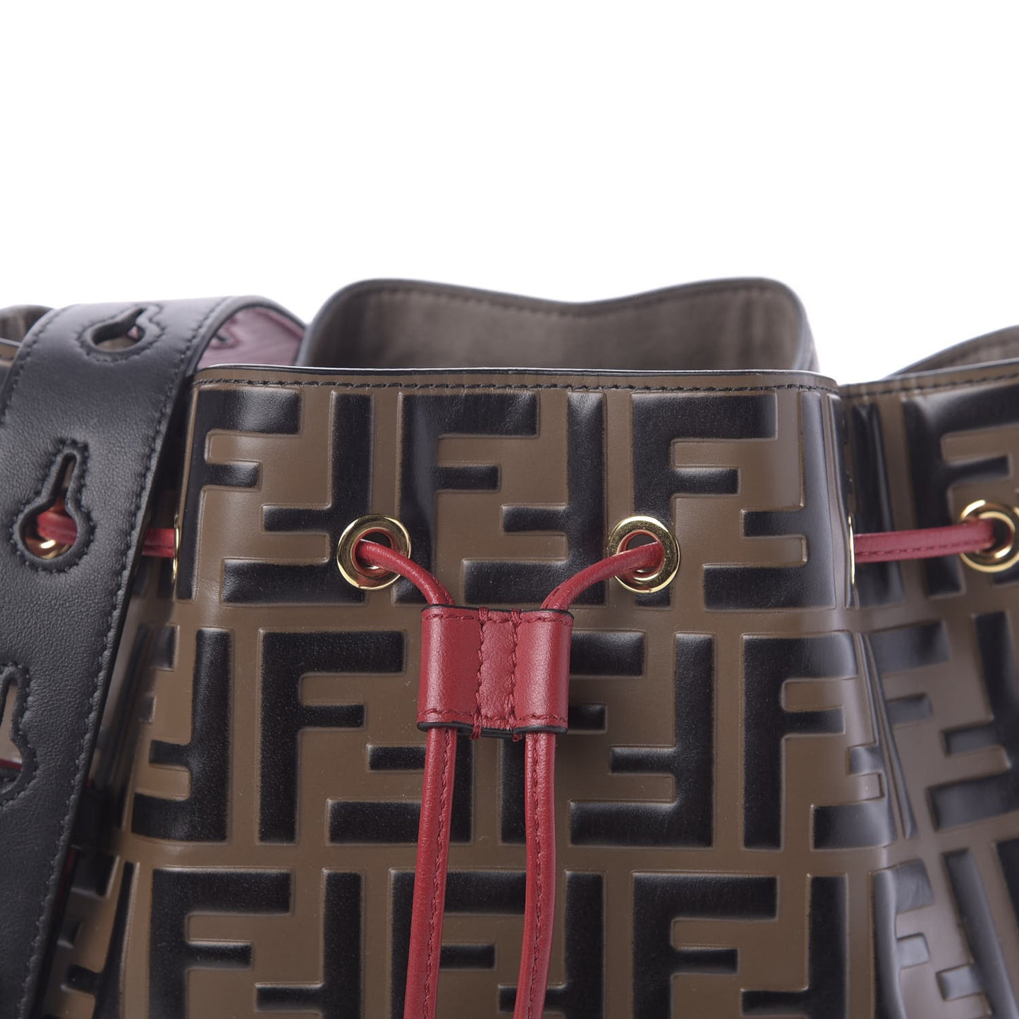 Vitello Grace F is Fendi Bi-Color FF 1974 Embossed Grande Mon Tresor Bucket Bag Maya Black Fragola