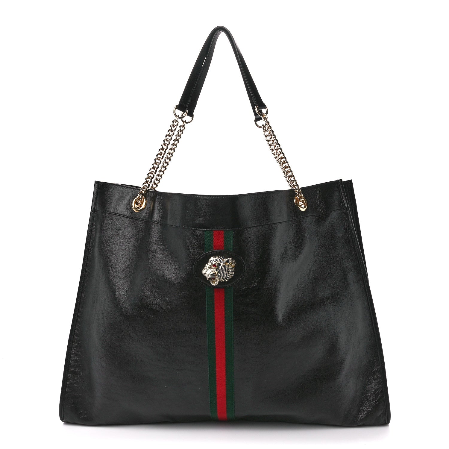 Gucci Calfskin Maxi Rajah Chain Tote Black 2 of 15