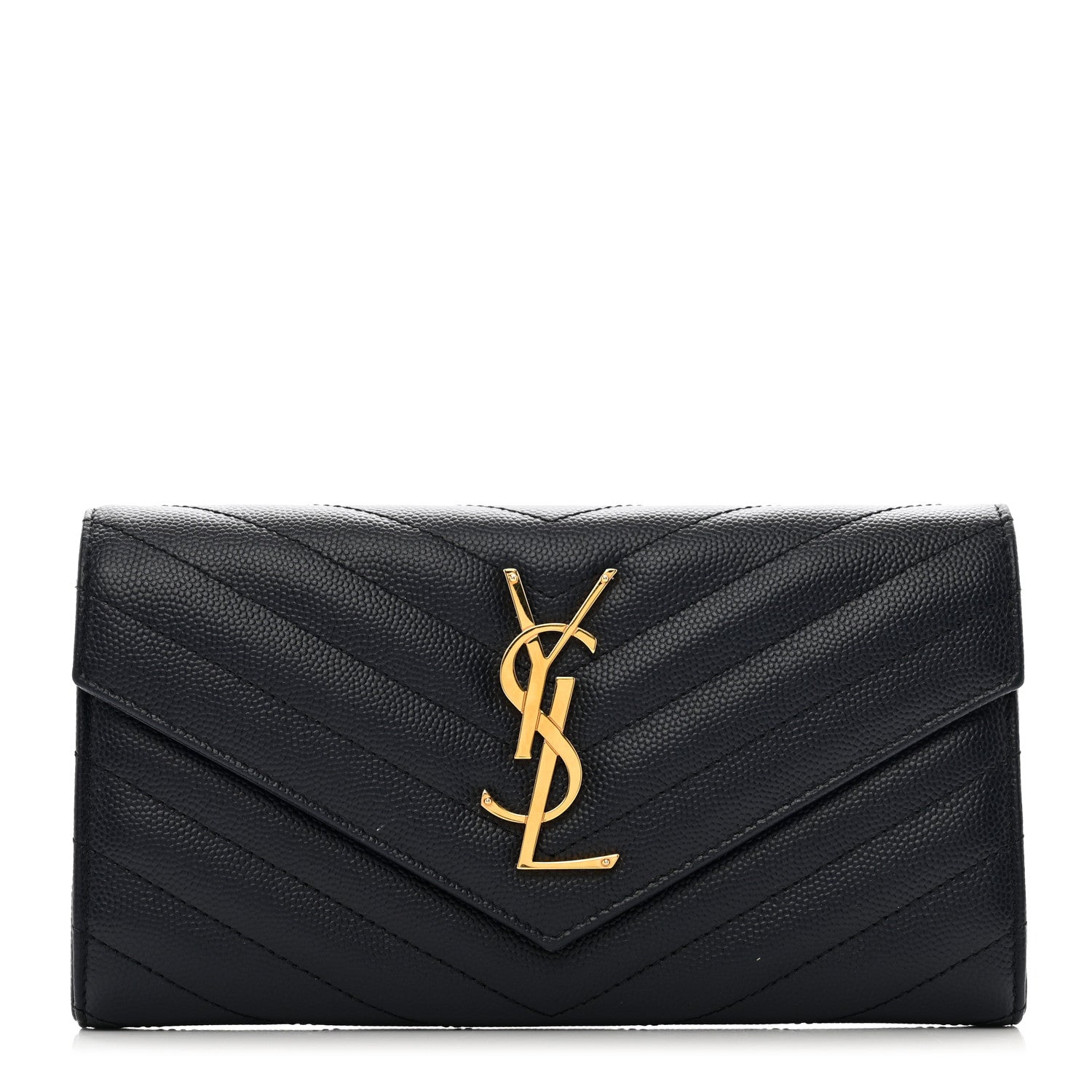 Saint Laurent Grain De Poudre Matelasse Chevron Monogram Flap Wallet Deep Marine 1 of 9