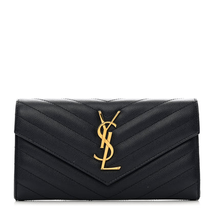 Saint Laurent Grain De Poudre Matelasse Chevron Monogram Flap Wallet Deep Marine 1 of 9
