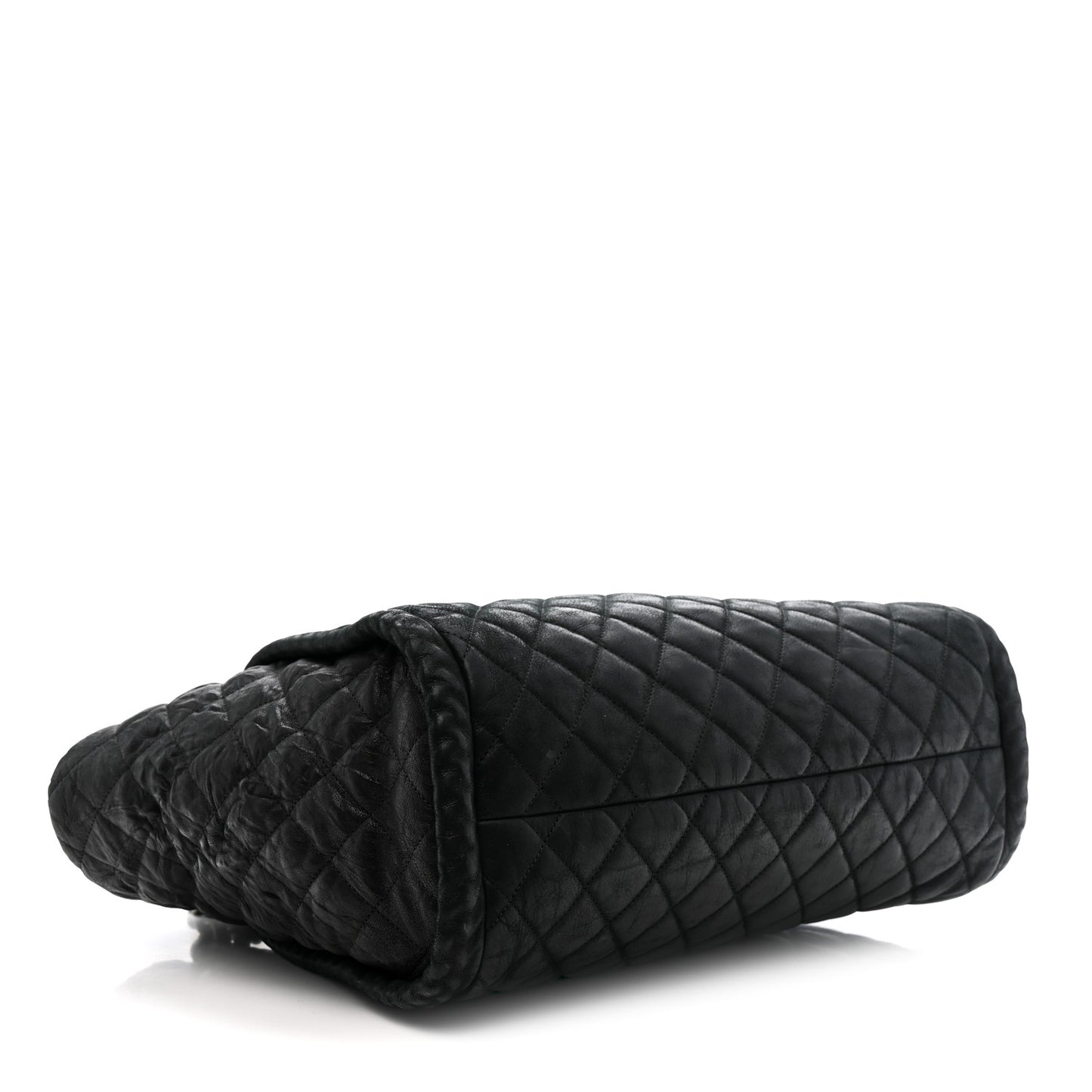 Crumpled Calfskin Iridescent Calfskin Hidden Chain Large Quilted Shopping Tote Black