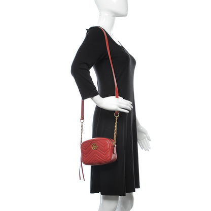 Gucci Calfskin Matelasse Mini GG Marmont Chain Shoulder Bag Hibiscus Red 2 of 9