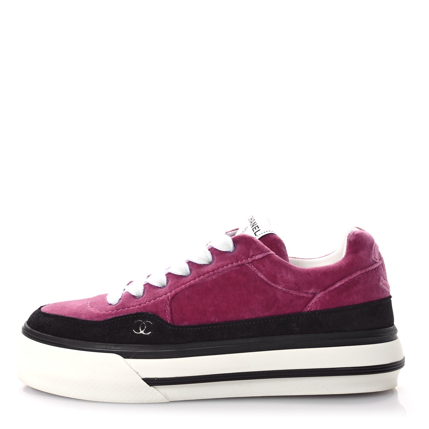 Calfskin Velvet Womens CC Sneakers 40.5 Black Pink