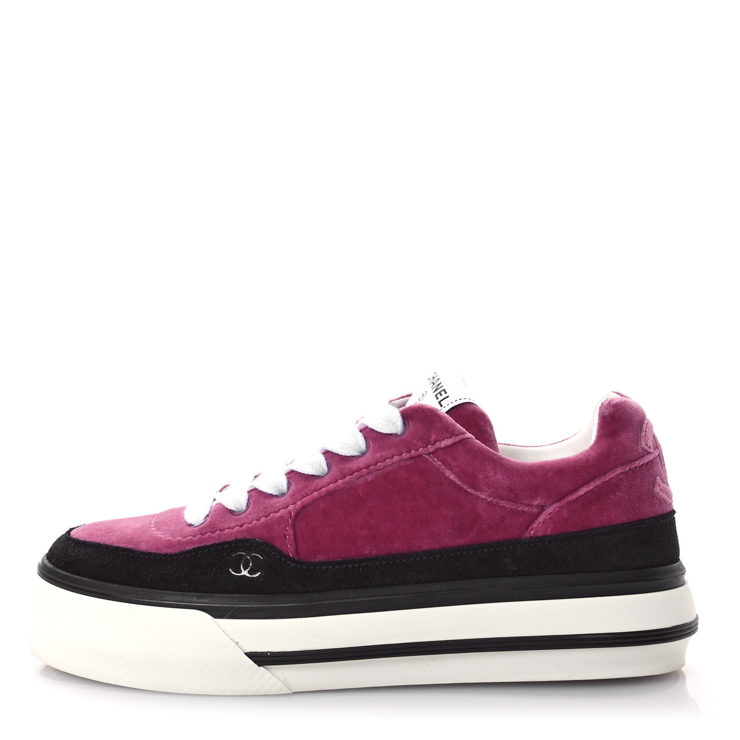 Chanel Calfskin Velvet Womens CC Sneakers 40.5 Black Pink 1 of 9