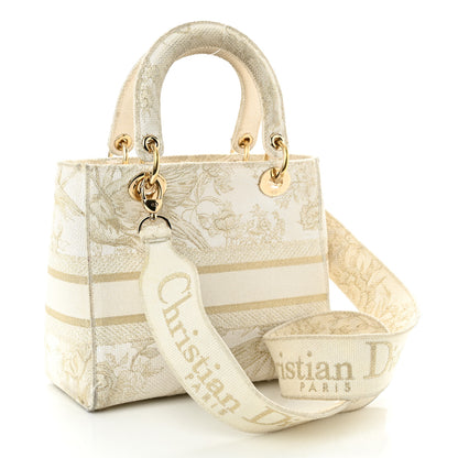 Christian Dior Canvas Embroidered Jardin D'Hiver Medium Lady D-Lite White Gold 3 of 14