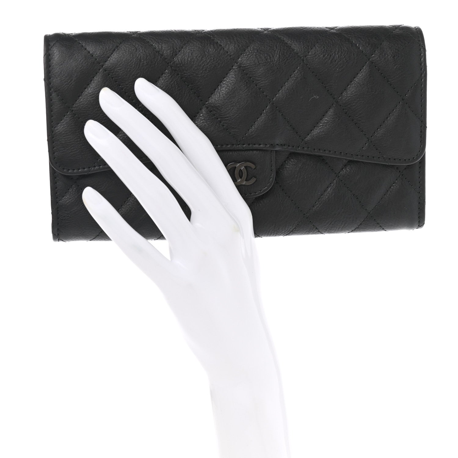 Chanel Crumpled Calfskin Quilted Large Flap Wallet So Black 2 of 9