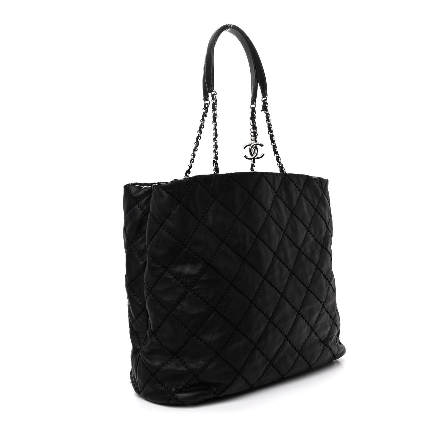 Lambskin Stitched Shopper Tote Black