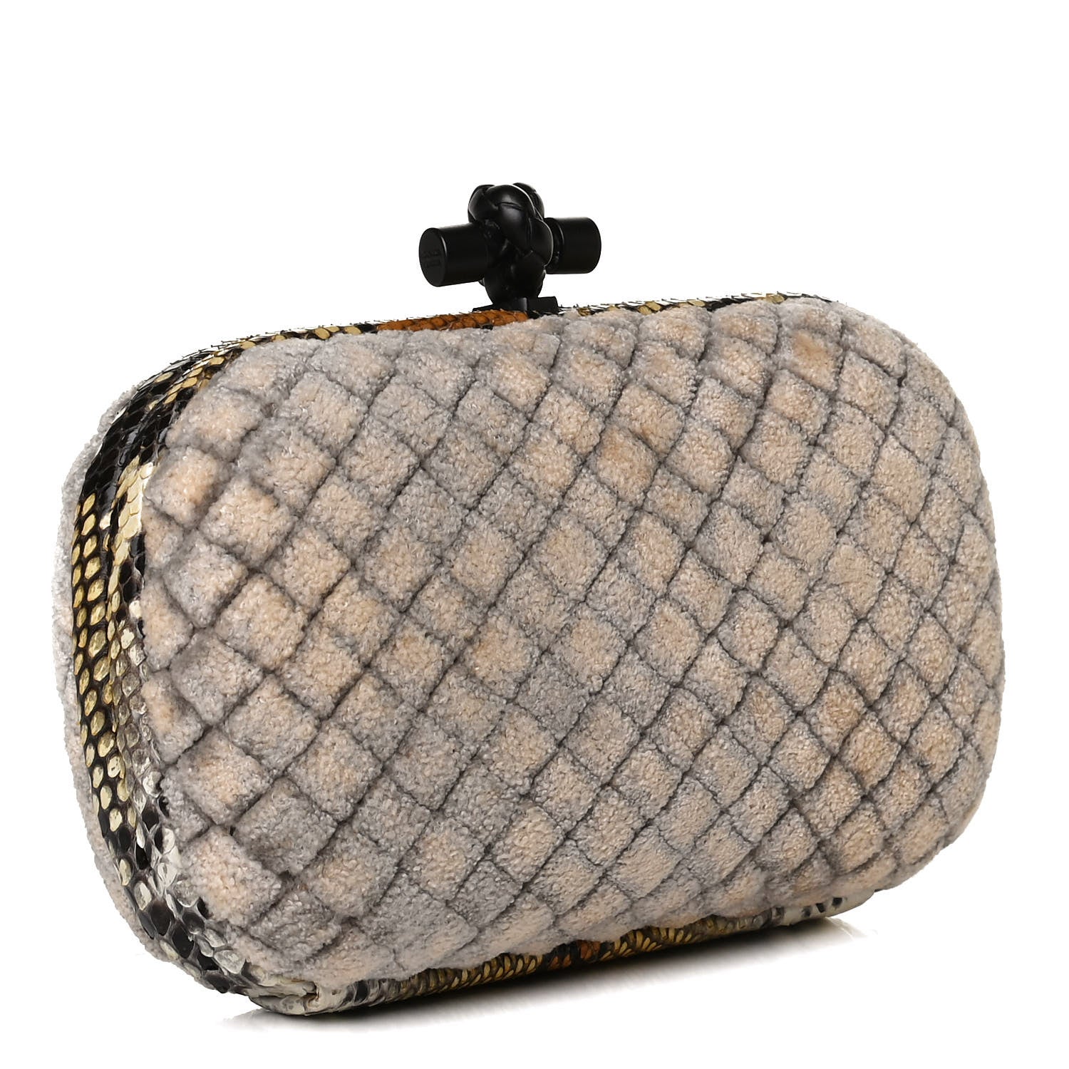 Bottega Veneta Velvet Intreccio Snakeskin Knot Clutch Grey Beige 3 of 9