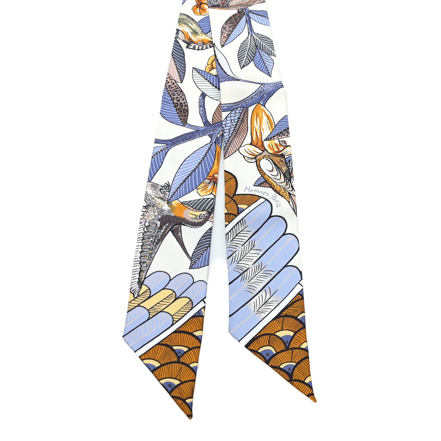 Hermes Silk Tree Of Song Twilly Creme Mauve Ocre 2 of 4