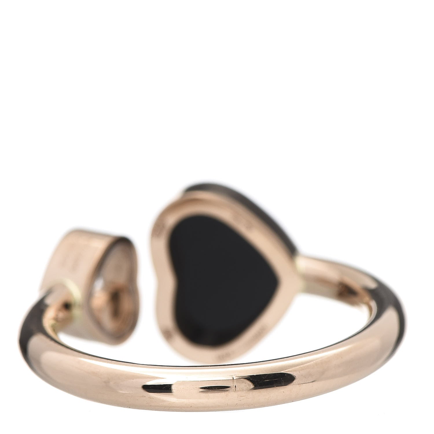 Chopard 18K Rose Gold Diamond Black Onyx Happy Hearts Ring 54 7 4 of 8