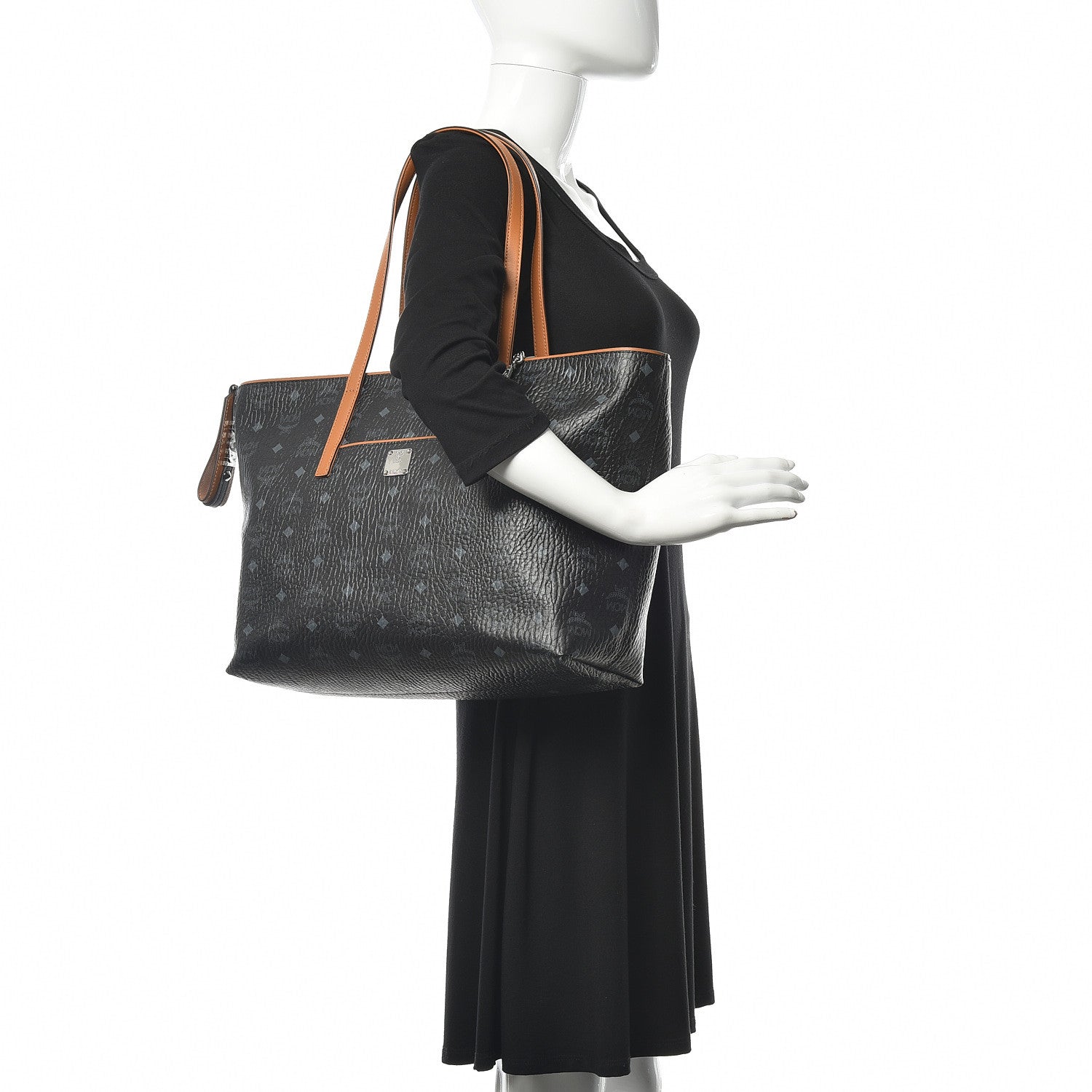 MCM Visetos Medium Anya Shopper Tote Black 2 of 9