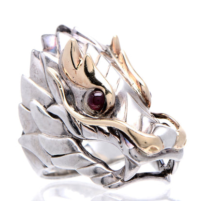 John Hardy Sterling Silver 18K Yellow Gold Ruby Naga Dragon Head Ring 52 6 1 of 7