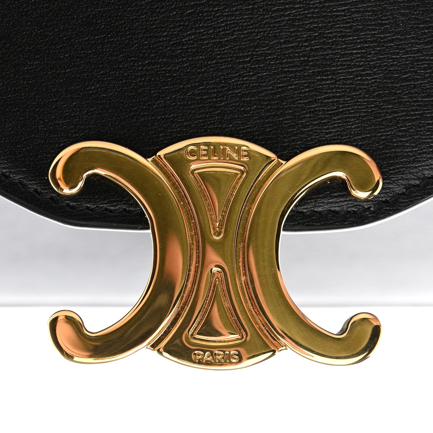 Shiny Calfskin Triomphe Margo Wallet on Chain Black