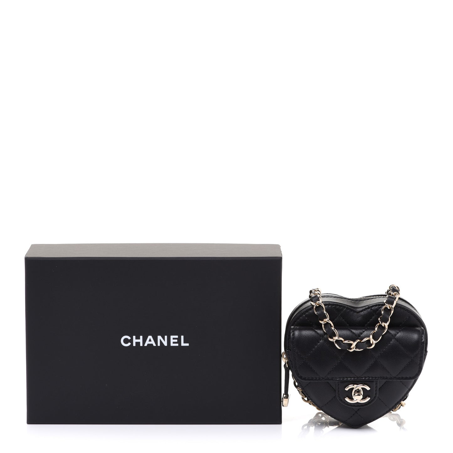 Lambskin Quilted CC In Love Heart Waist Belt Bag With Chain Black