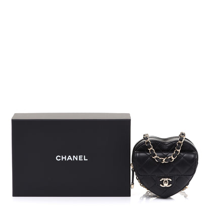 Chanel Lambskin Quilted CC In Love Heart Waist Belt Bag With Chain Black 17 of 17