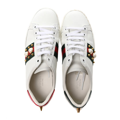 Gucci Calfskin Web Pearl Studded Womens Ace Sneakers 35.5 White 2 of 10