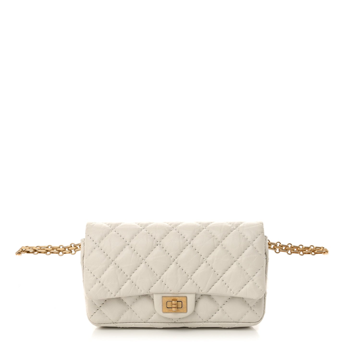 Aged Calfskin Quilted 2.55 Reissue Flap Belt Bag White