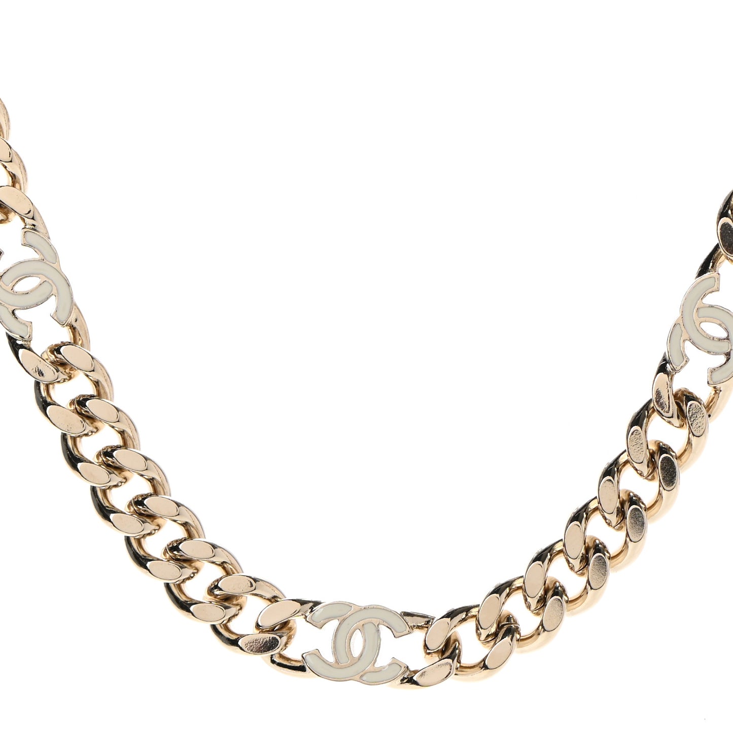 Metal Enamel Chain CC Choker Gold White