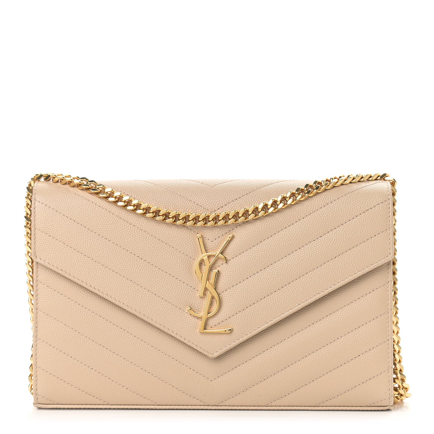 Grain De Poudre Matelasse Chevron Monogram Chain Wallet Nude Powder