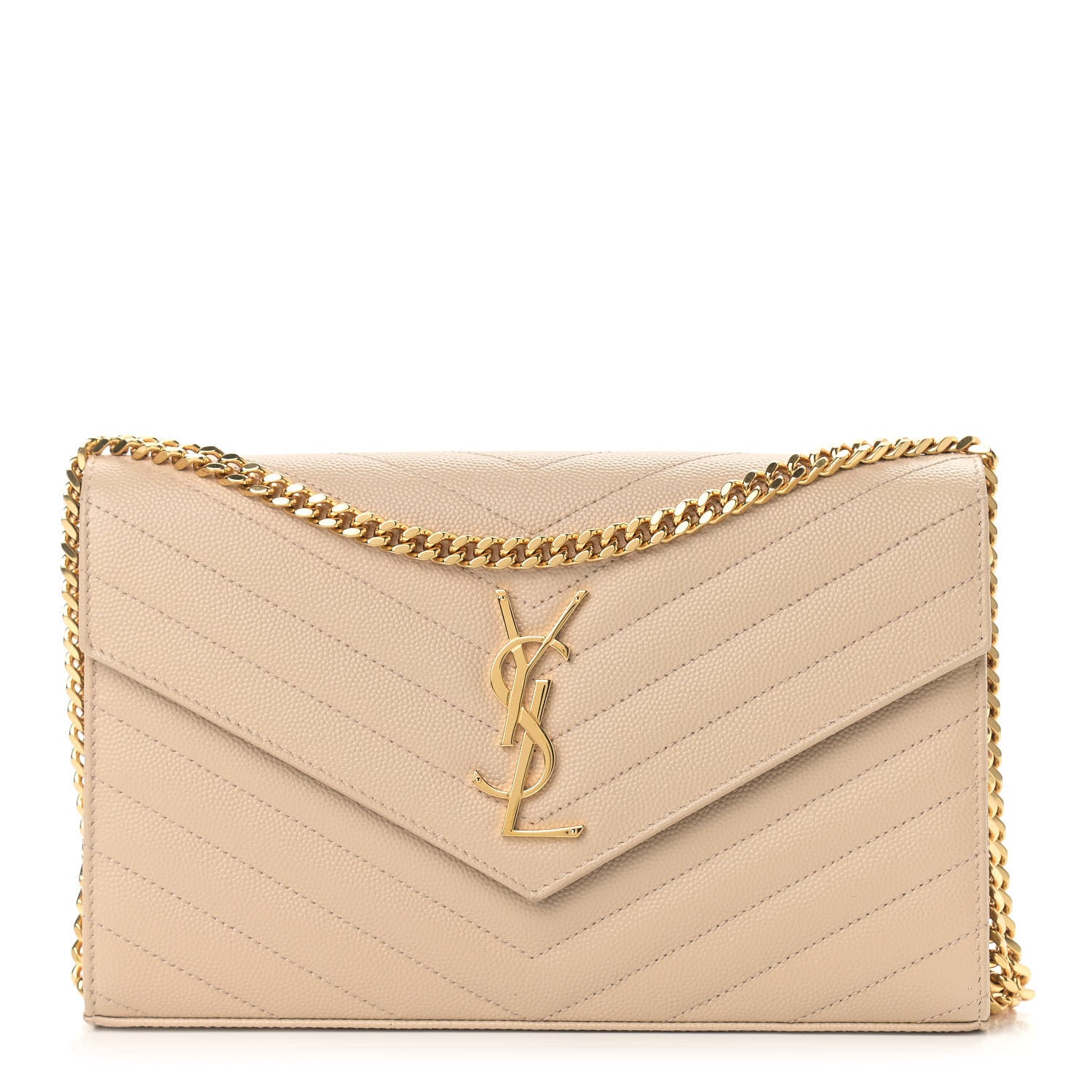 Saint Laurent Grain De Poudre Matelasse Chevron Monogram Chain Wallet Nude Powder 1 of 9