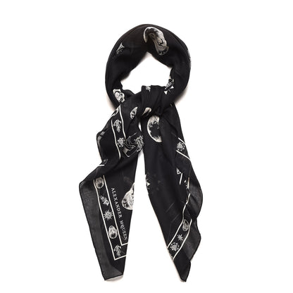 Alexander McQueen Silk Chiffon Skull Tattoo Scarf Black Ivory 1 of 8