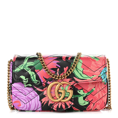 Gucci X KEN SCOTT Calfskin Matelasse Floral Print Super Mini GG Marmont Shoulder Bag Black 1 of 9