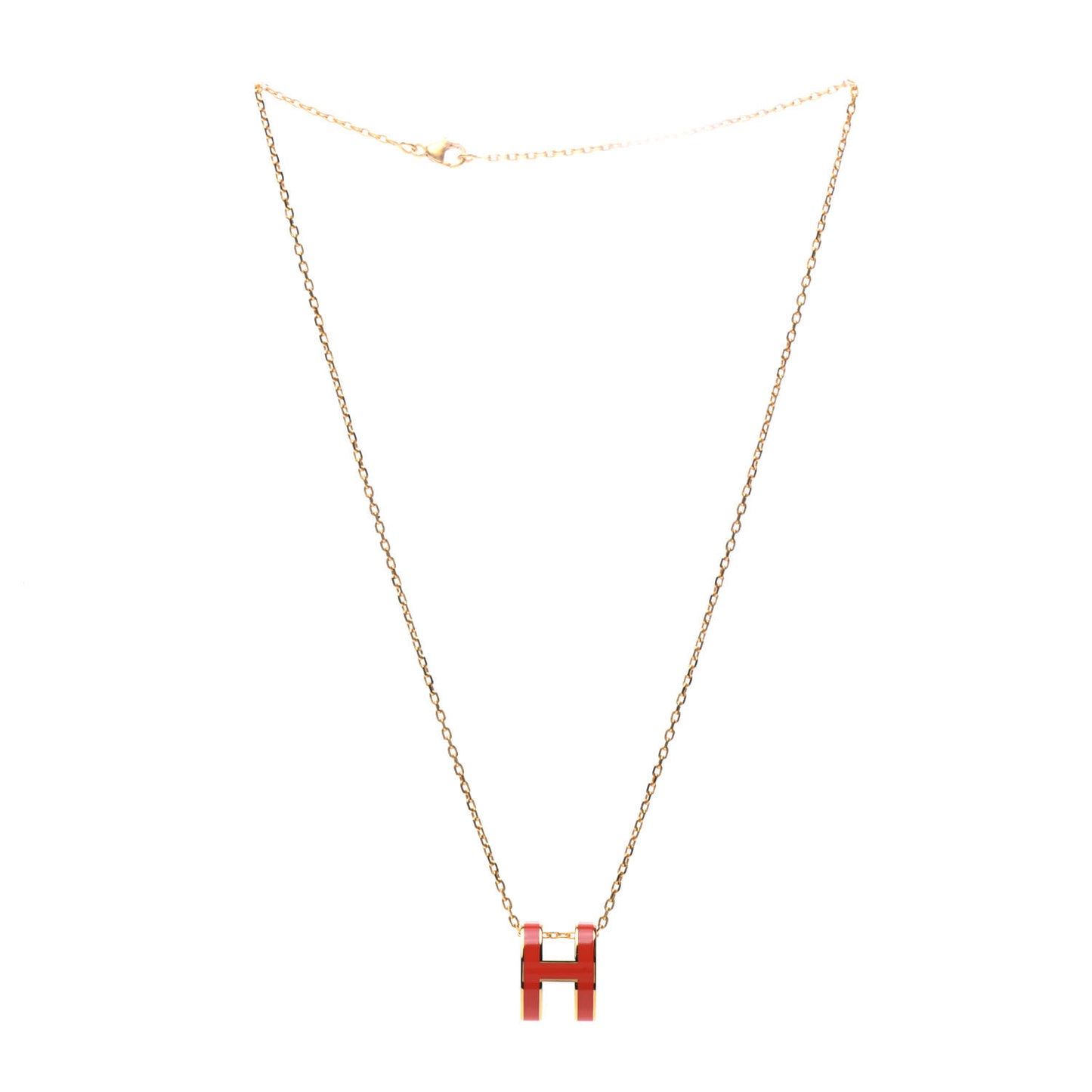 Lacquered Gold Pop H Pendant Necklace Orange Fonce