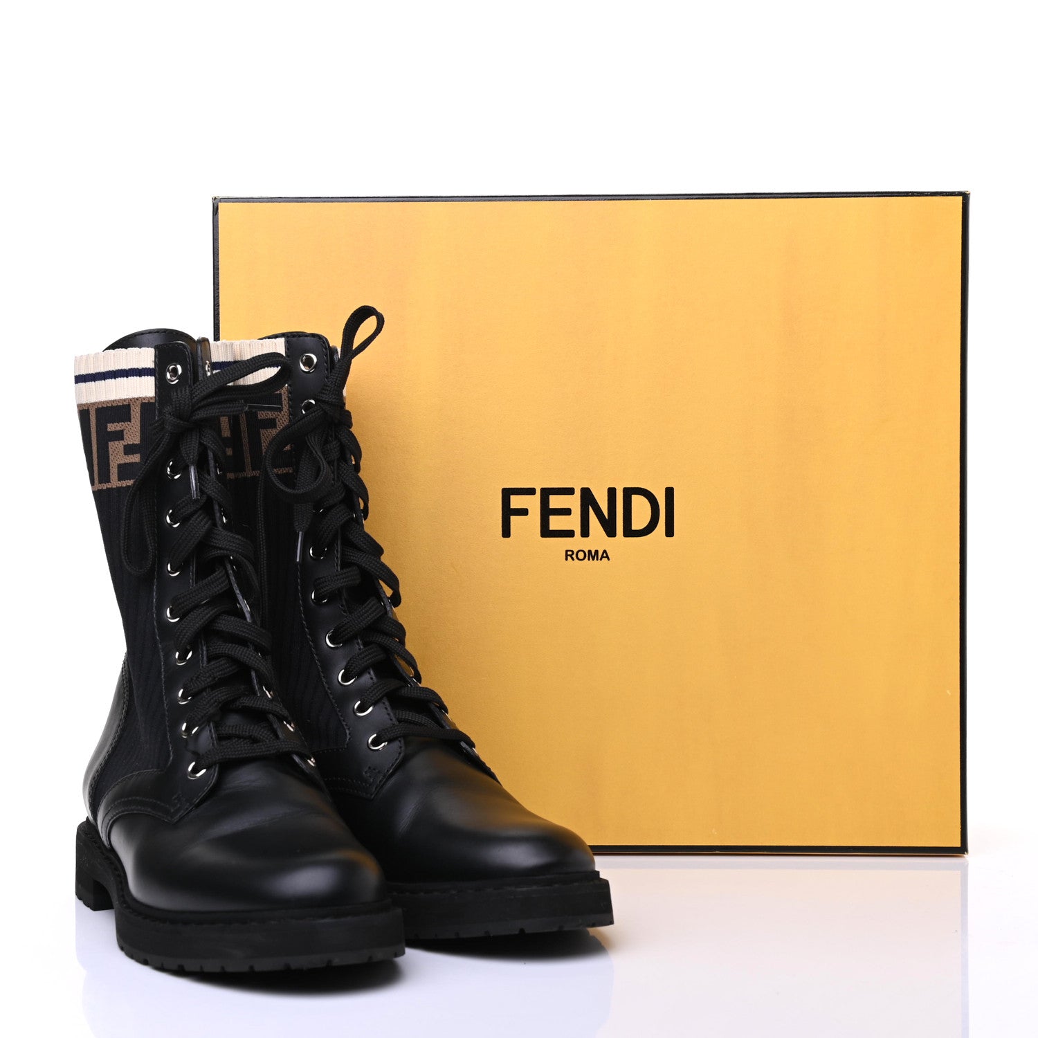 Fendi Calfskin Stretch Fabric Rockoko Biker Boots 38.5 Tobacco Black Marino 7 of 7