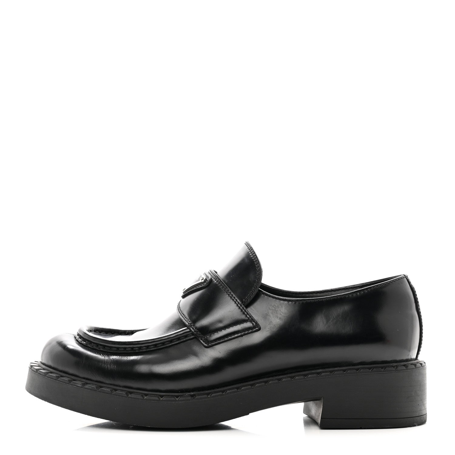 Prada Spazzolato Metal Triangle Logo 50mm Loafers 40.5 Black 1 of 9