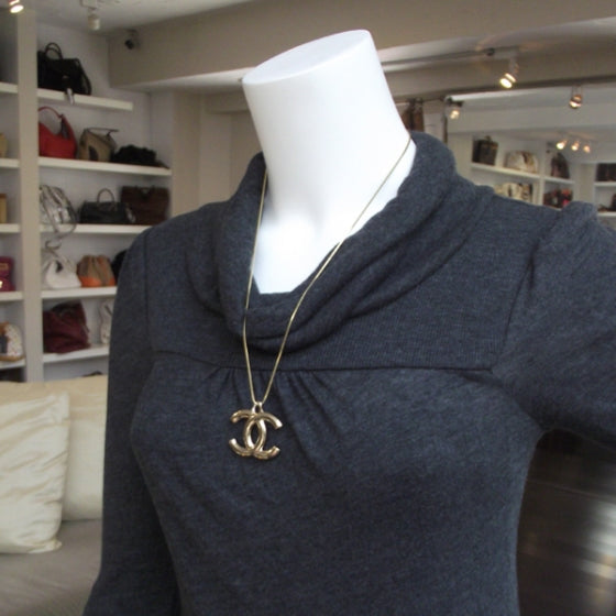Gold CC Logo Pendant Necklace