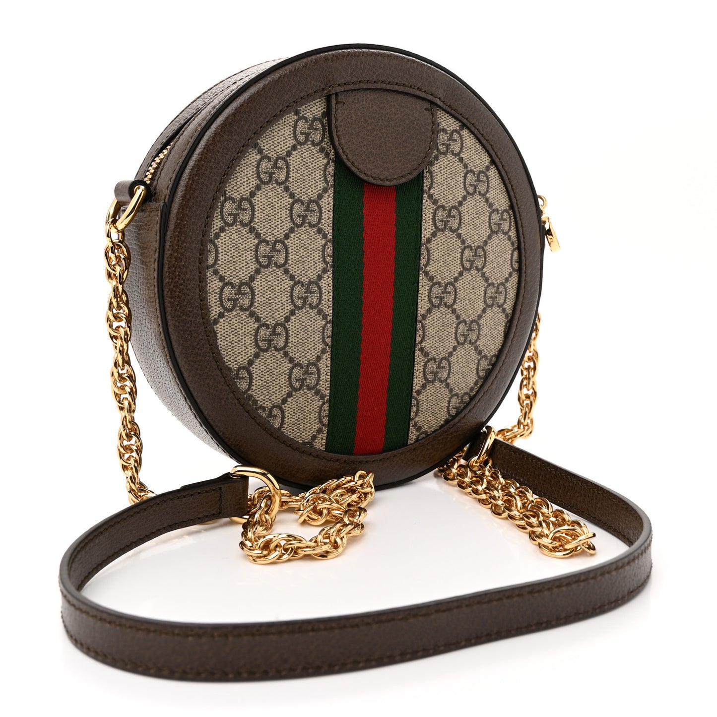 GG Supreme Monogram Web Mini Ophidia Round Shoulder Bag Brown