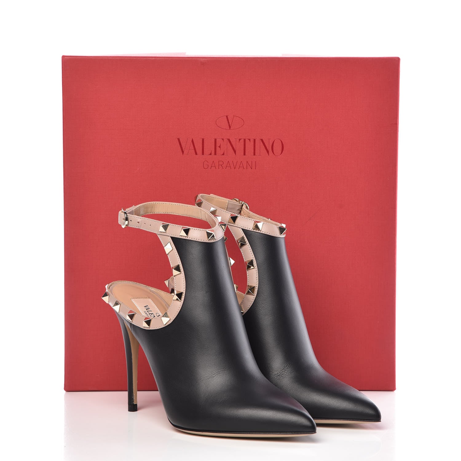 Valentino Garavani Calfskin Rockstud Open Back Ankle Booties 37 Black 9 of 9