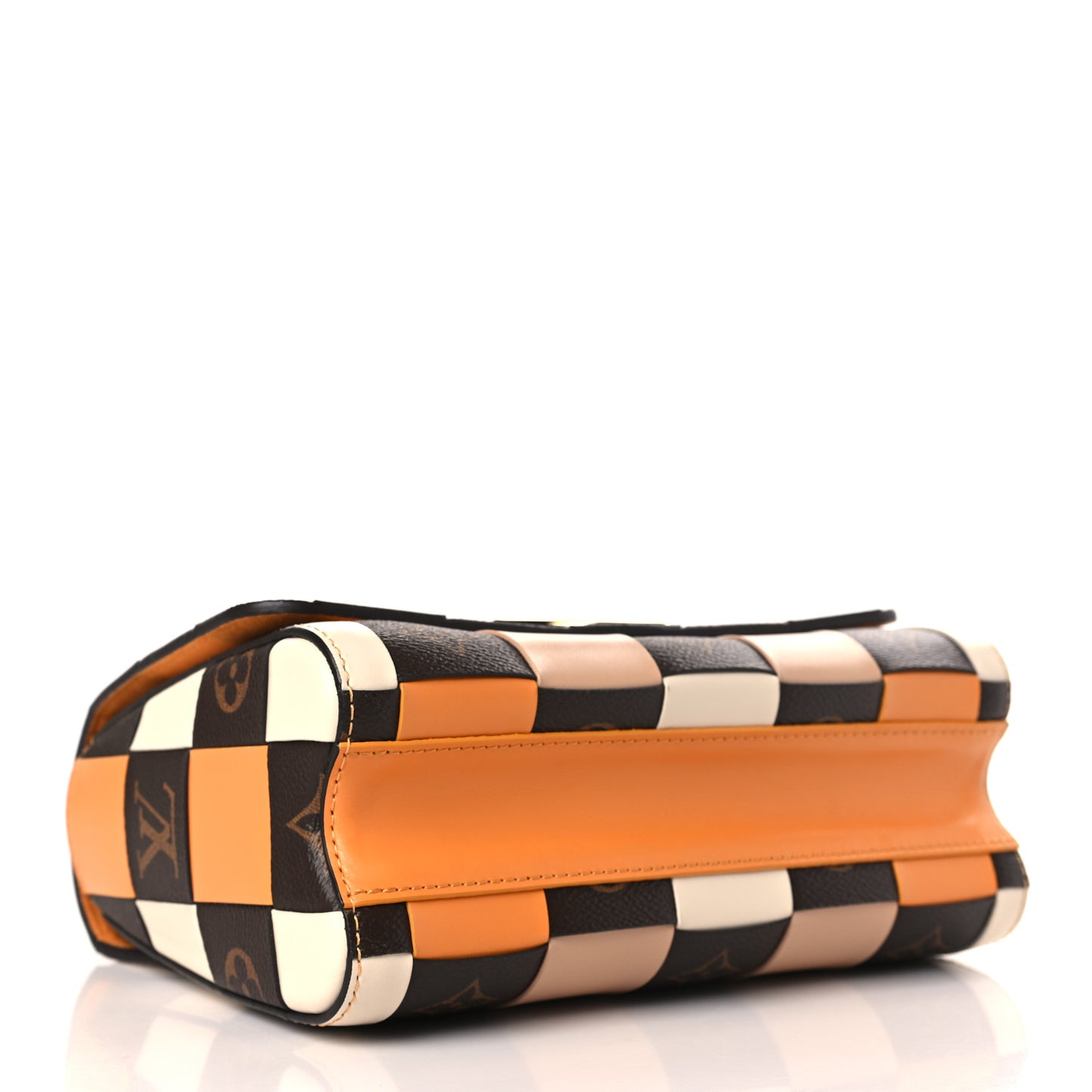 Calfskin Monogram Check Twist MM Beige White Orange