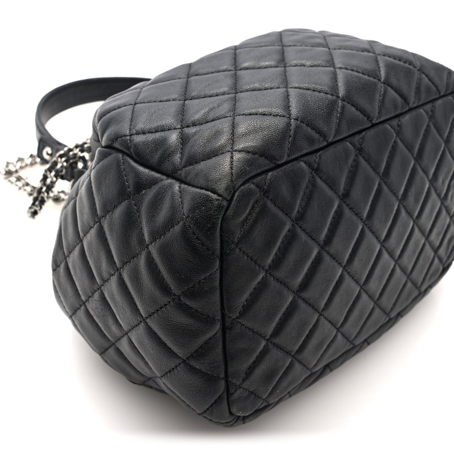 Lambskin Quilted CC Chain Drawstring Tote Black