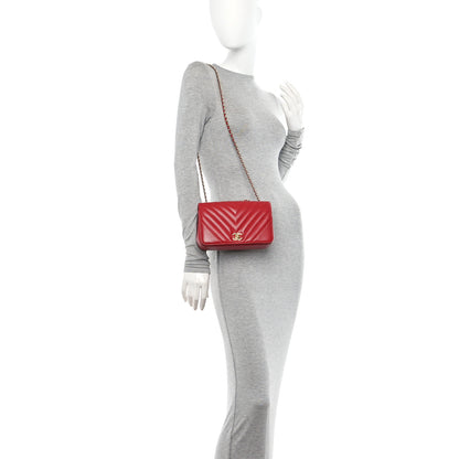Chanel Calfskin Chevron Quilted Mini Statement Flap Red 2 of 10