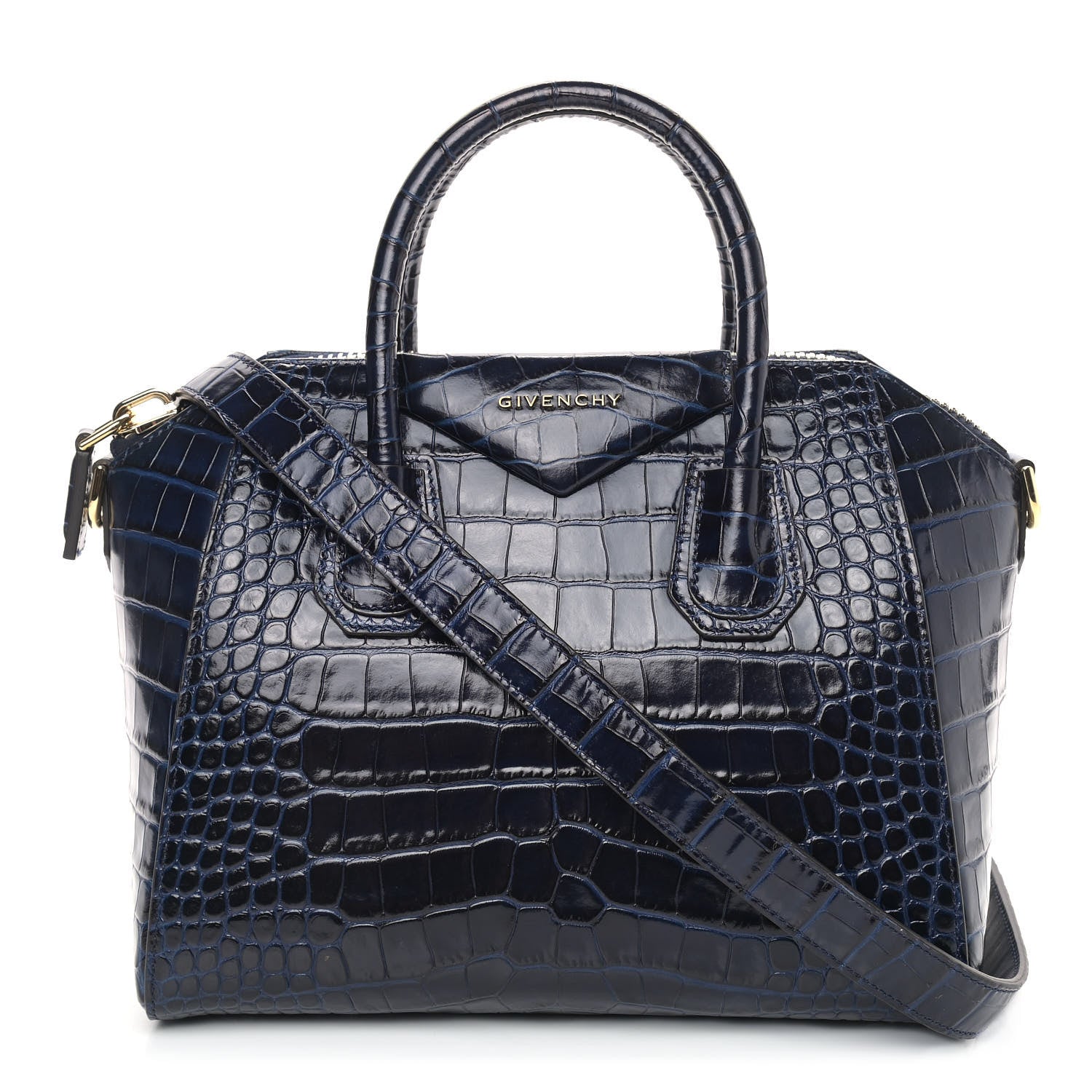 Givenchy Calfskin Crocodile Embossed Small Antigona Deep Blue 1 of 9