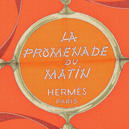 Hermes Cashmere Silk La Promenade Du Matin Shawl 140 Orange Naturel Ocre 3 of 7
