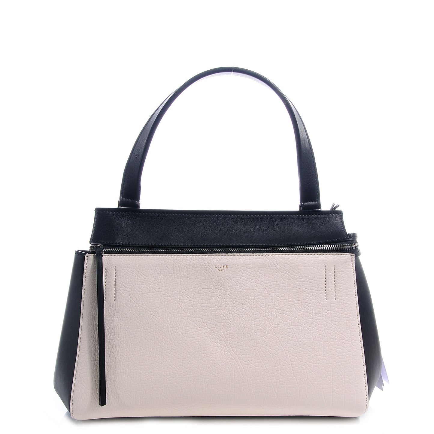 Textured Calfskin Small Bi-Color Edge Shoulder Bag Black Cream