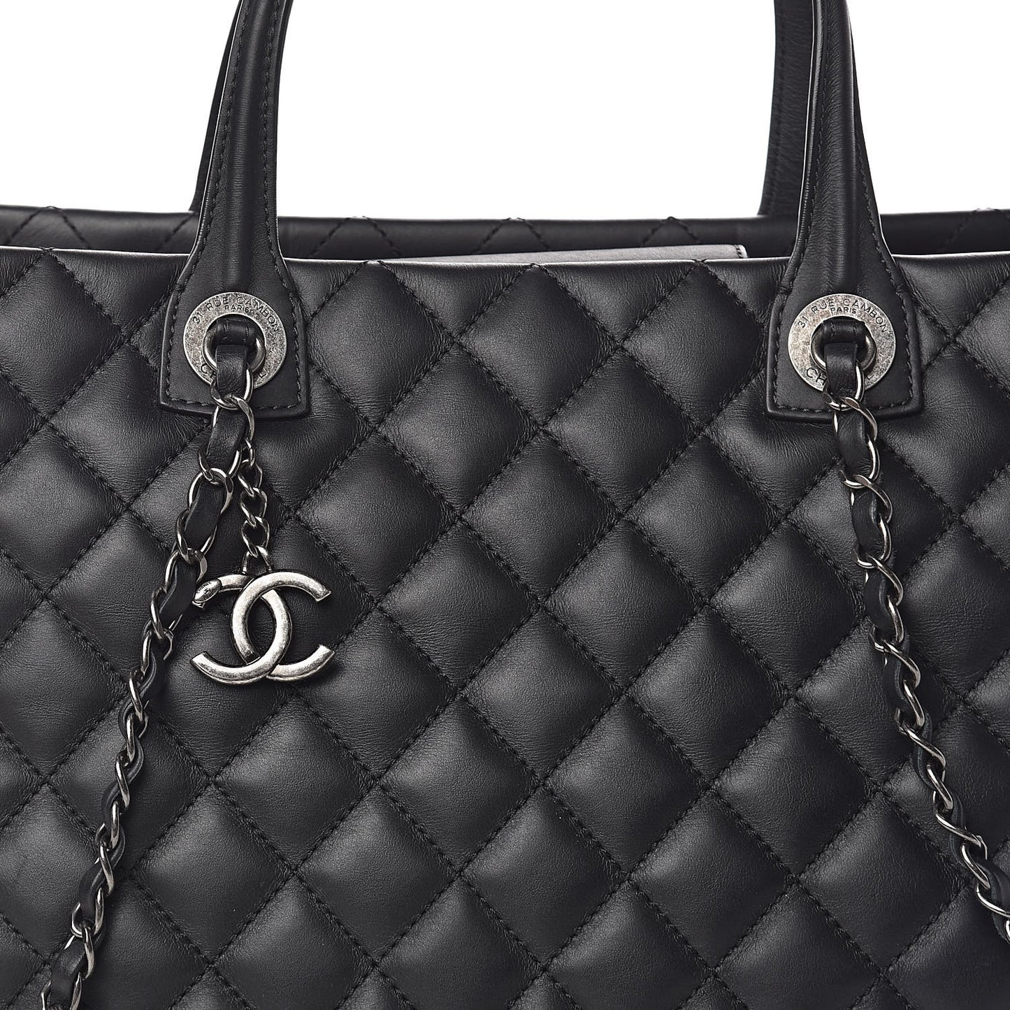 Calfskin Quilted Large Easy Shopping Tote Black